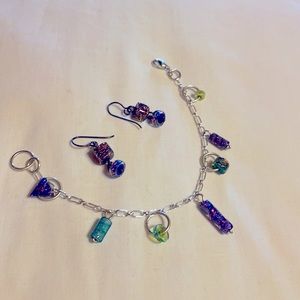 Dichroic glass &silver charm bracelet & earrings